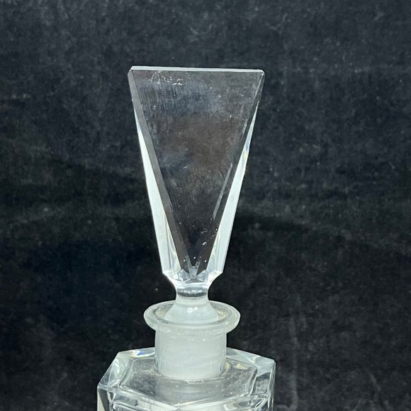 Vintage Clear Crystal Triangular Perfume Bottle w/ Stopper - Picture 2 of 8